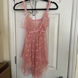 Heart Pattern Sheer Chemise Slip Dress